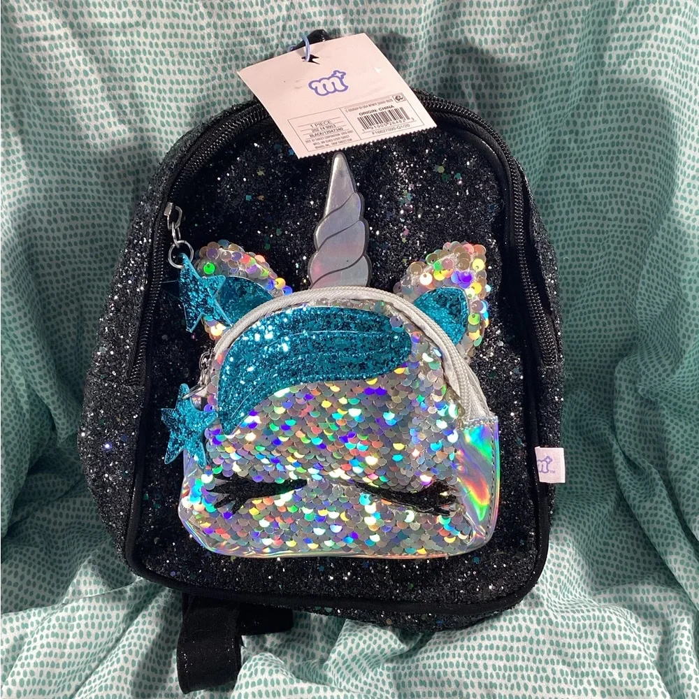 Girls Black Unicorn Backpack